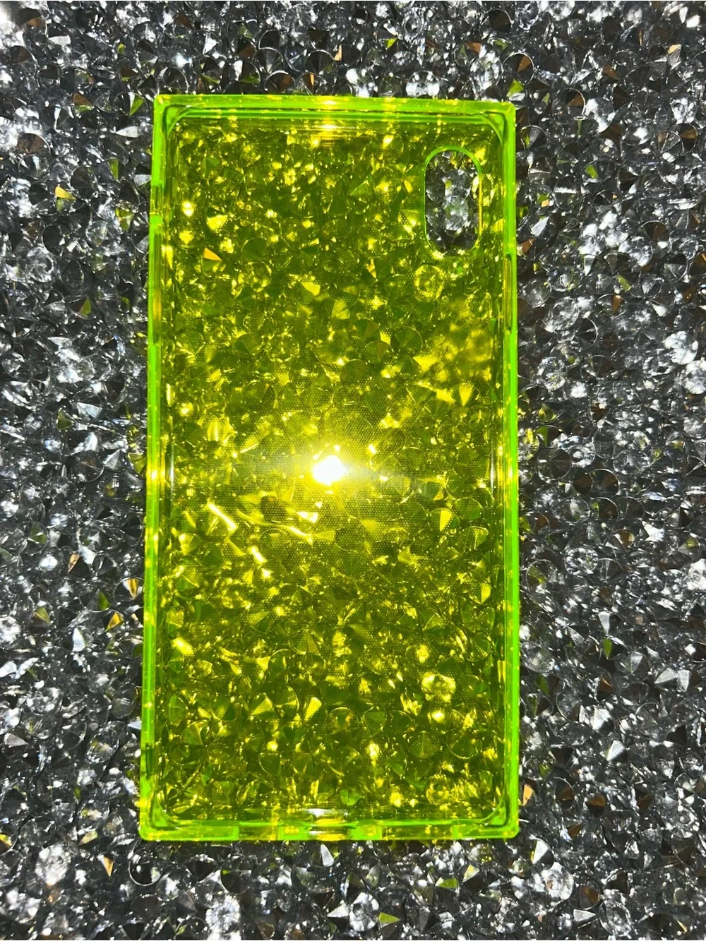iPhone XS Max Transparent Neon Yellow Glitter Phone Case - Compatible Brand